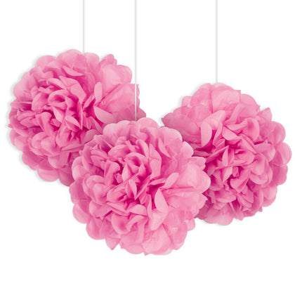 Pack of 3 Hot Pink Mini Puff Tissue Decorations