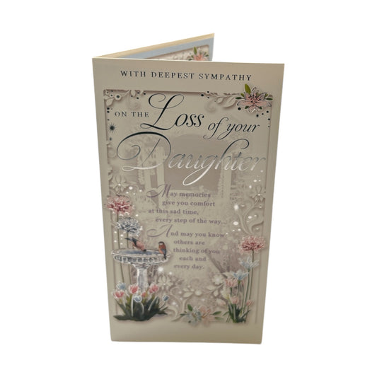 On the Loss of Your Daughter Birdbath Fountain Design Sympathy Opacity Card