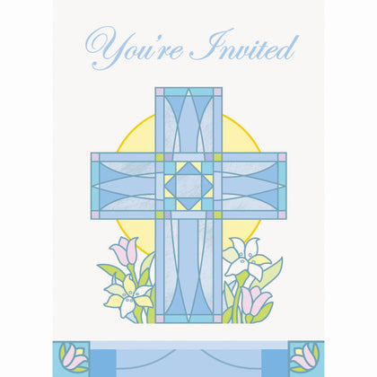 Pack of 8 Sacred Cross Blue Invitations