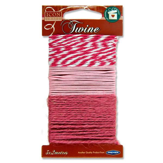 Pack of 3 Assorted 2m Love Pink Twine Thread by Icon Craft {DC}