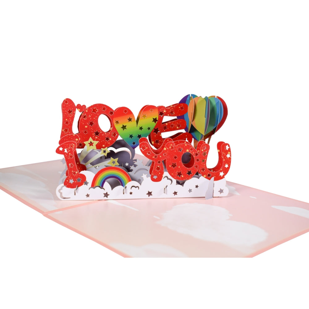 I LOVE YOU Rainbow and Hot Air Balloon 3D Pop Up Greeting Card