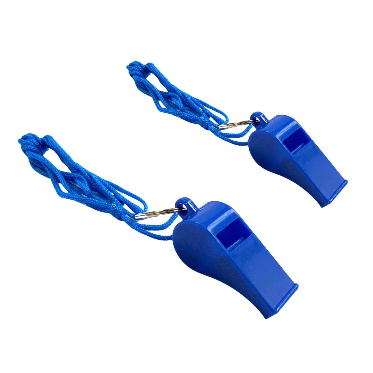 Pack of 50 Blue Plastic Whistles with Lanyard Neck Cord