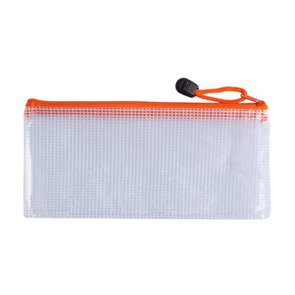 Pack of 12 DL Orange PVC Mesh Zip Bags