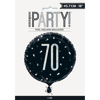 Birthday Glitz Black & Silver Number 70 Round Foil Balloon 18