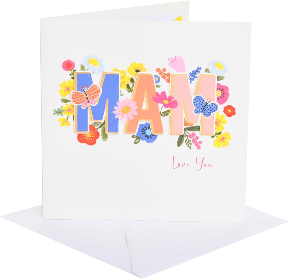 Lettering with Flowers Design Mam Mother's Day Card