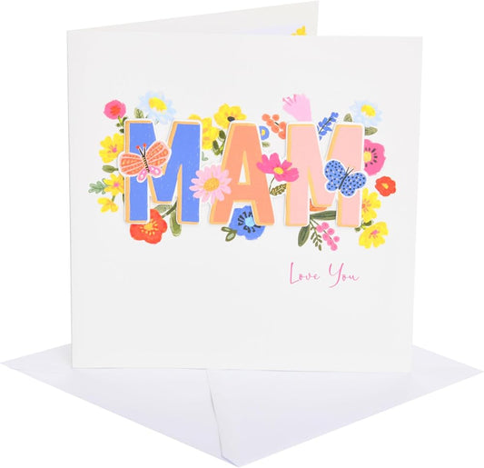 Lettering with Flowers Design Mam Mother's Day Card