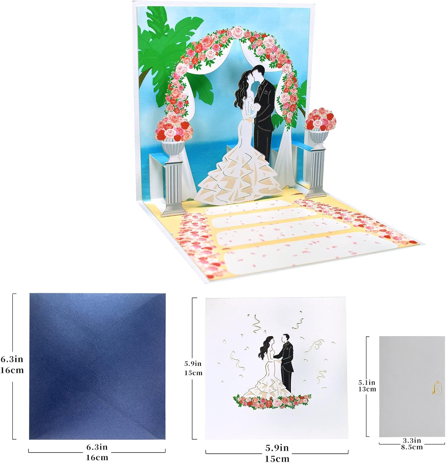 Bride and Groom Under Floral Archway 3D Pop Up Wedding Card