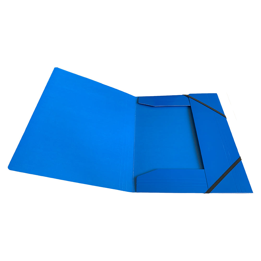 Pack of 12 Janrax A4 Blue Laminated Card 3 Flap Folders with Elastic Closure
