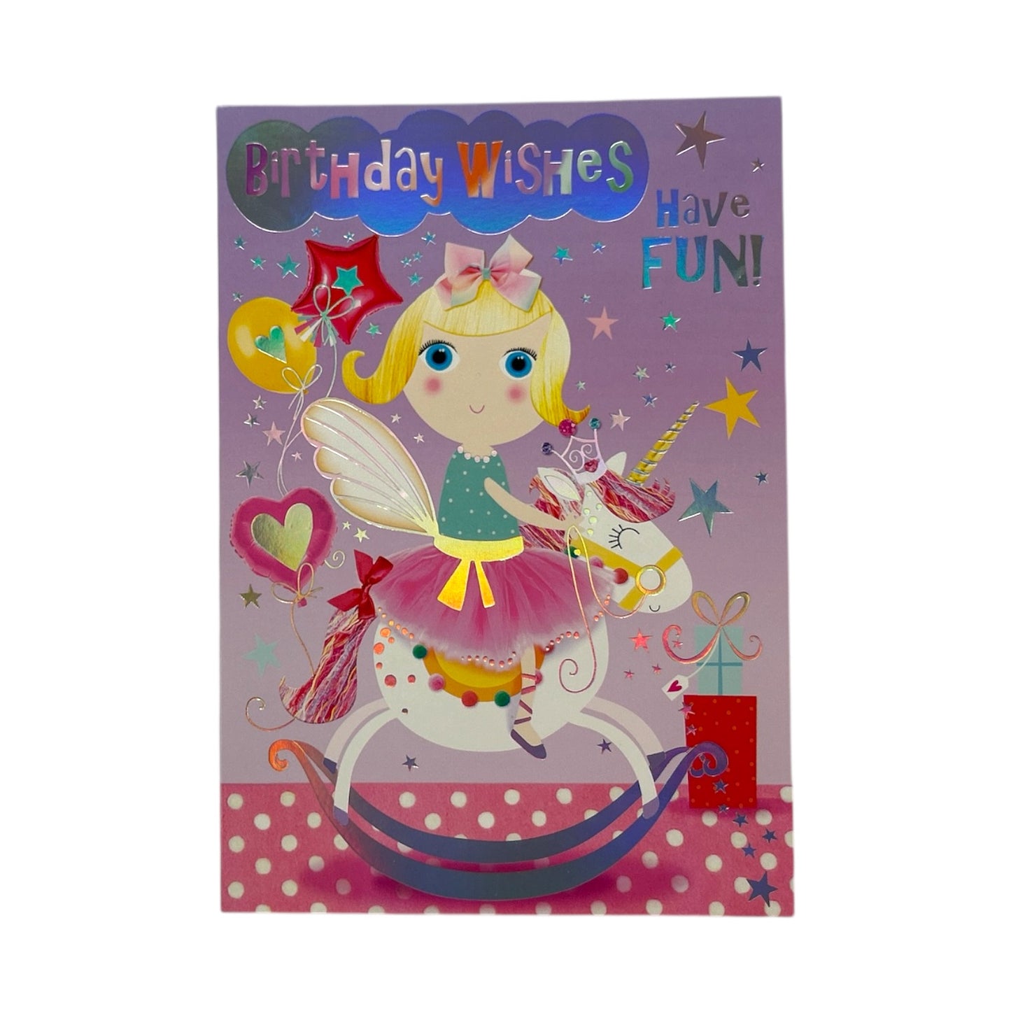 Trendy Pops Girl Sitting on Unicorn Juvenile Open Birthday Card