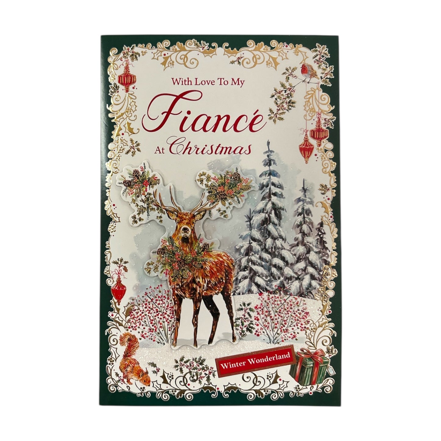 Winter Wonderland Reindeer Design With Love to My Fiancé Christmas Card