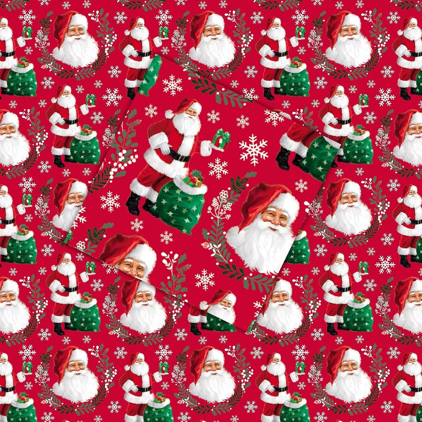 Pack of 8 Santa Snowflake Holly Christmas Gift Wrapping Paper Sheets