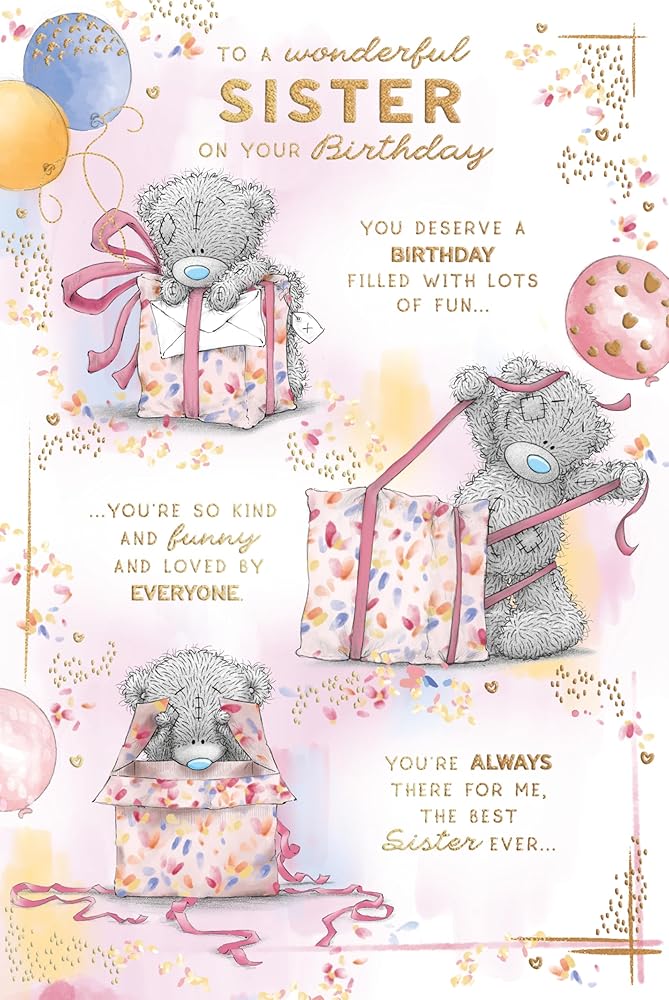 Bear Unwrapping Gift Wonderful Sister Birthday Card