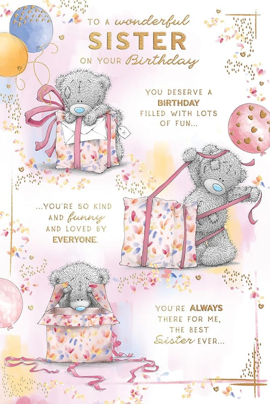 Bear Unwrapping Gift Wonderful Sister Birthday Card