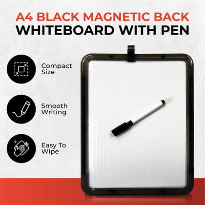 A4 Magnetic Mounting Black Frame Whiteboard with Dry Wipe Eraser Pen