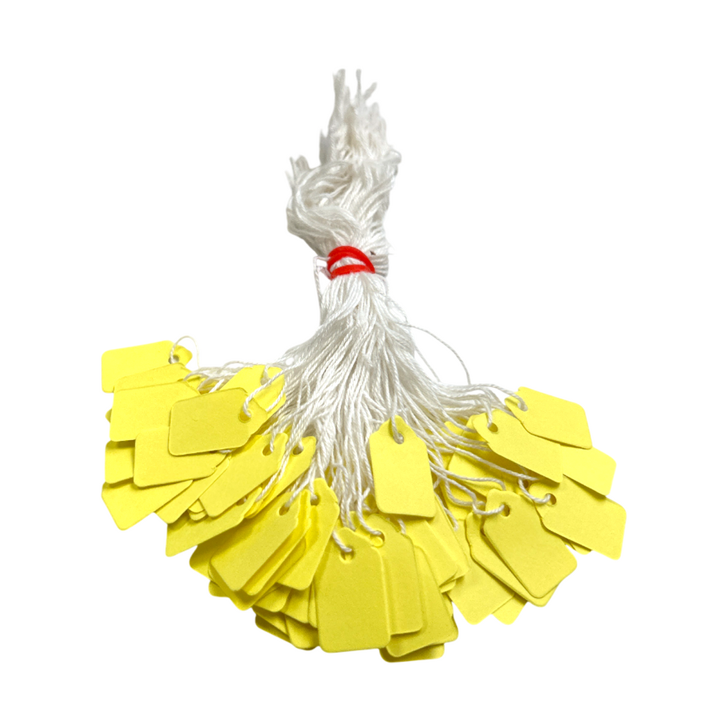 Yellow Thread Tags Pack of 1200 Small Yellow Strung Tags 13 x 20mm– Choice Wholesale