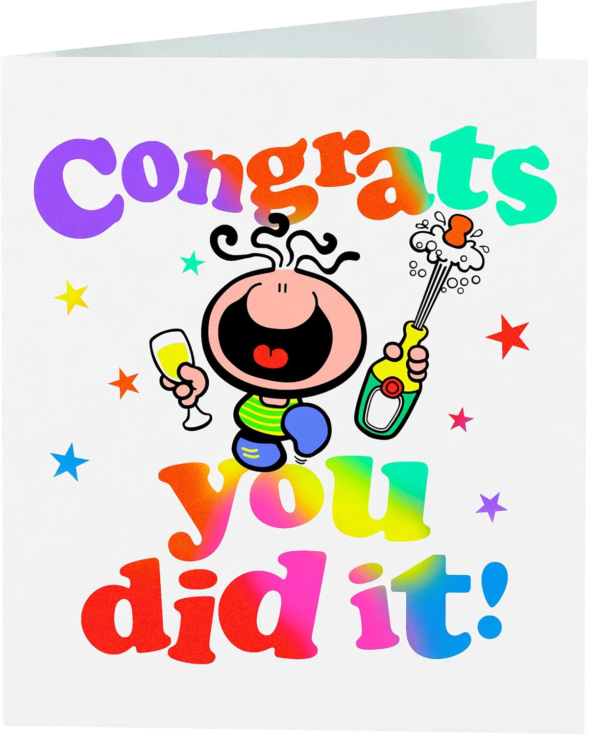 Character with Champagne Bottle Design Congratulations Card