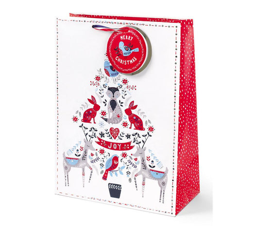 Pack of 12 Christmas Festive Folk Design Large Gift Bags 