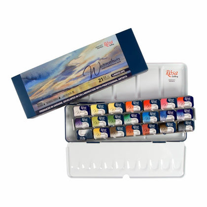 Pack of 21 Landscape Assorted Watercolours Paints by Rosa Gallery