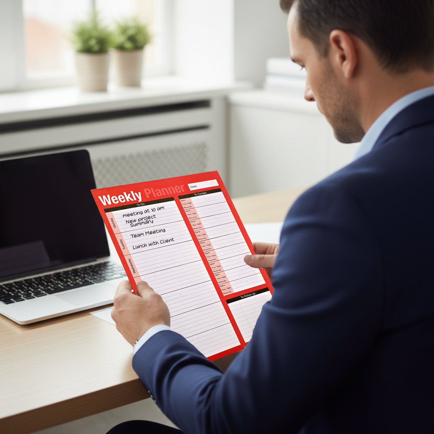 A4 Undated Week to View Desk Planner – 52 Tear‑Off Sheets Weekly To‑Do & Contact Pad