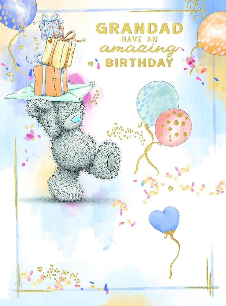 Bear Carrying Gifts Above Head Grandad Birthday Card