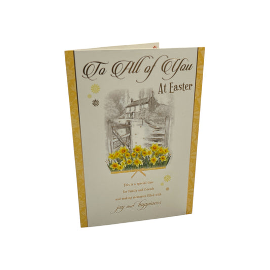 To All Of You Joy And Happiness Yellow Flowers Design Easter Card