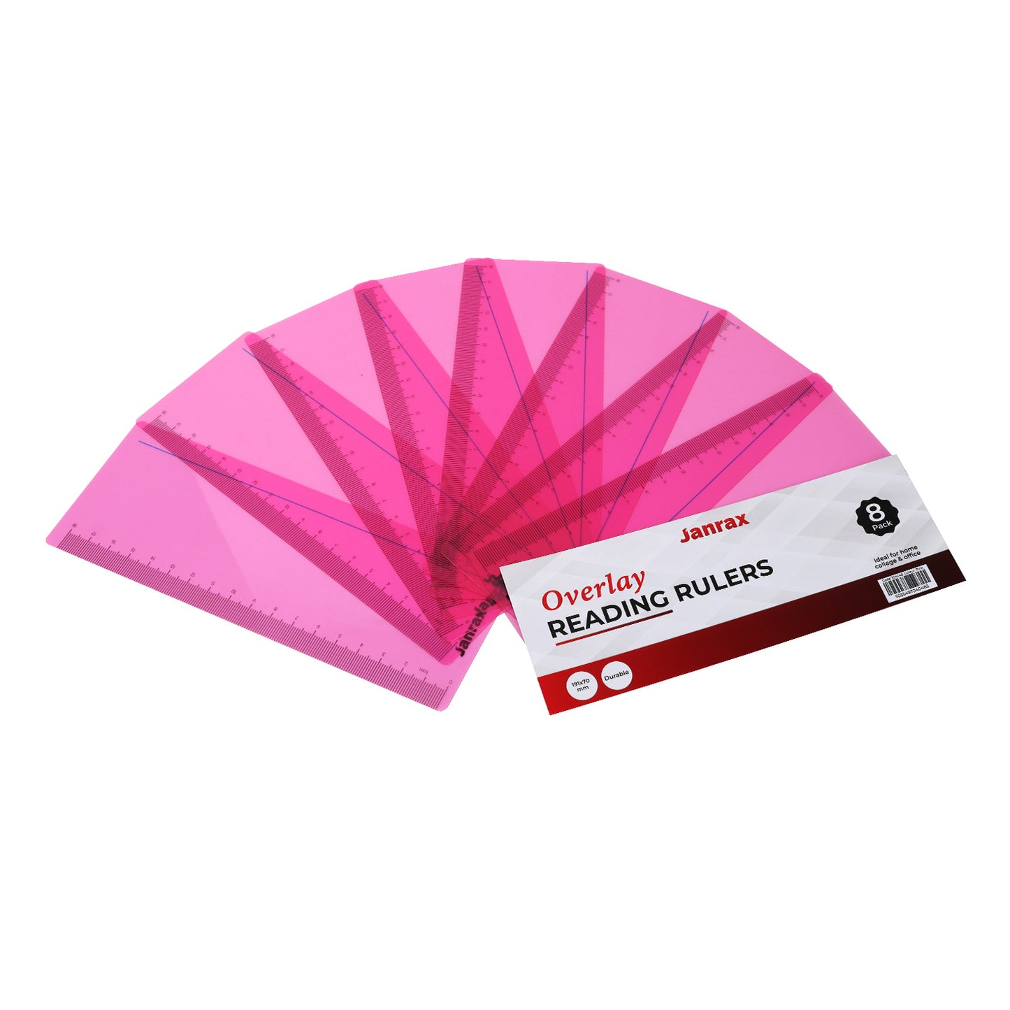 Pack of 24 Pink 191x70mm Dyslexia Overlay Reading Rulers – PET Material, Rounded Corners