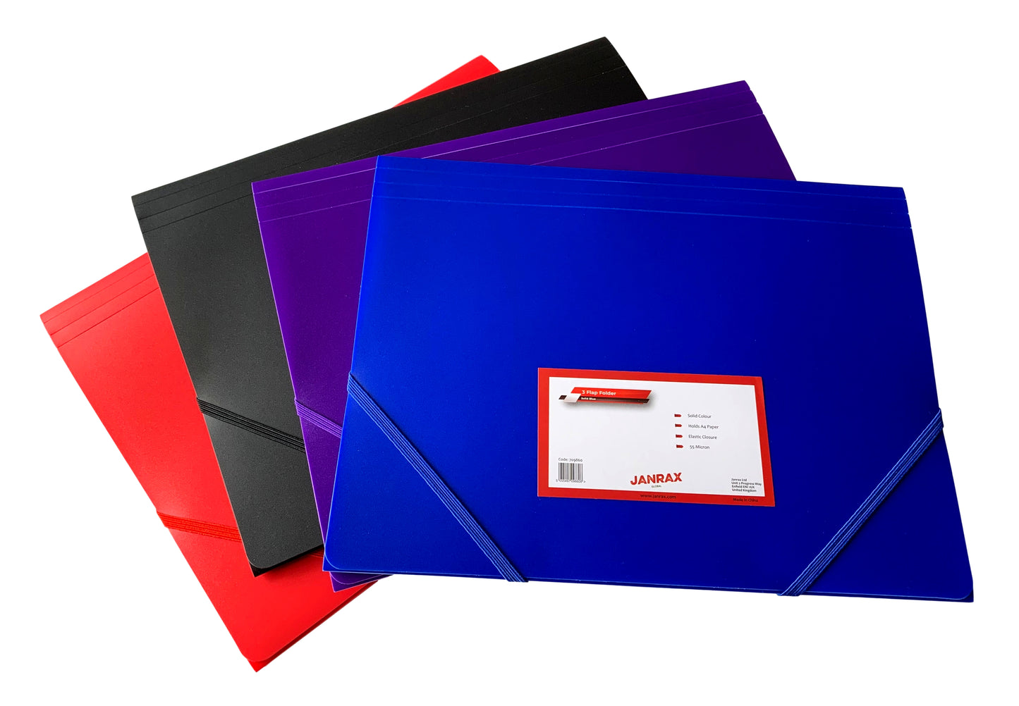 Pack of 12 A4 Black 3 Flap Folders with Elasticated Closure