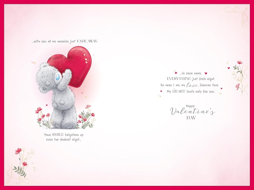Bear Leaning On Red Heart Luxury Handmade Fiancée Valentine's Day Card
