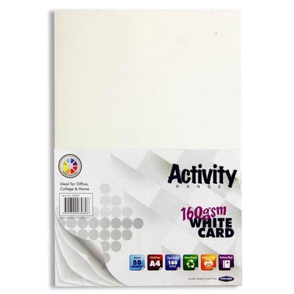 Pack of 50 Sheets A4 White 160gsm Card by Premier Activity