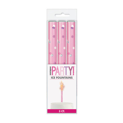 Pack of 3 Birthday Pink Glitz Ice Fountains Cake Candles