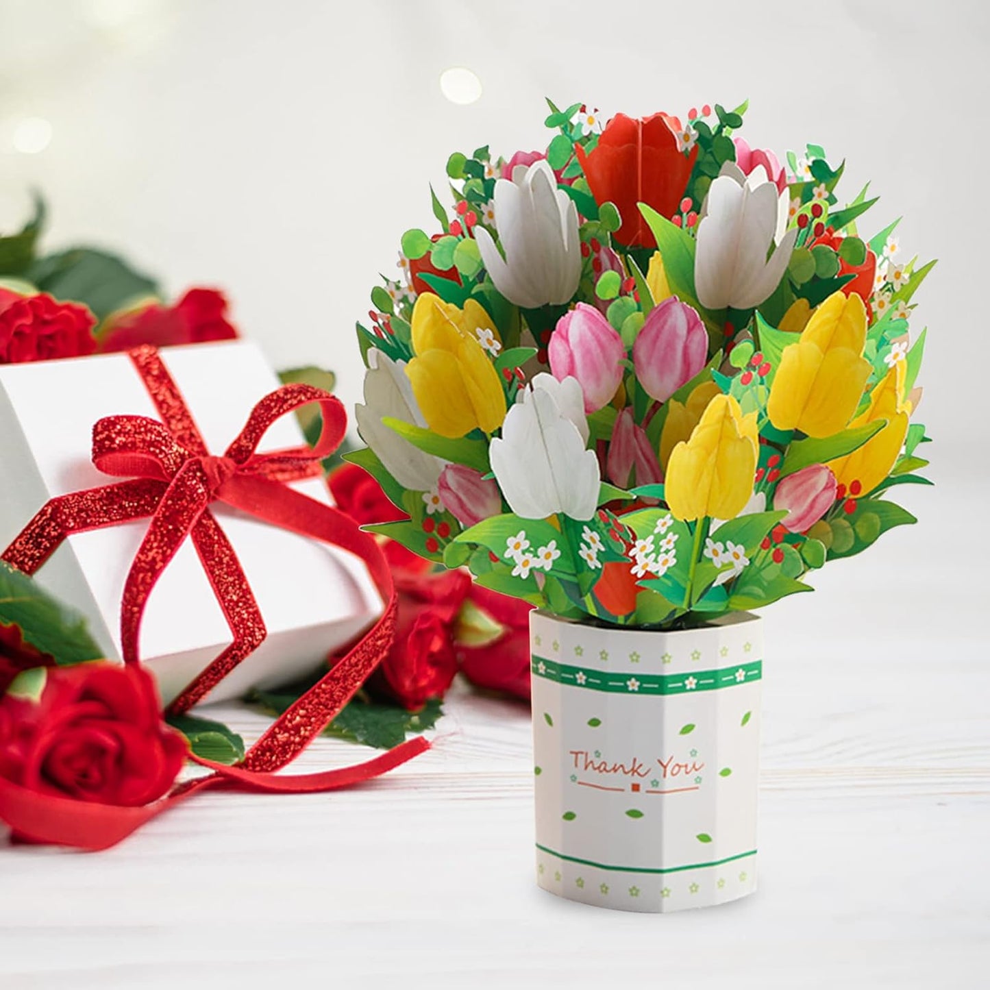 Tulip Charm 3D Pop Up Greeting Card - Mother's Day Birthday Wedding Anniversary