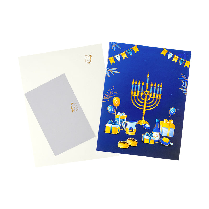 Festival of Lights 3D Pop Up Hanukkah Card - Menorah Festival Family Friends Gift