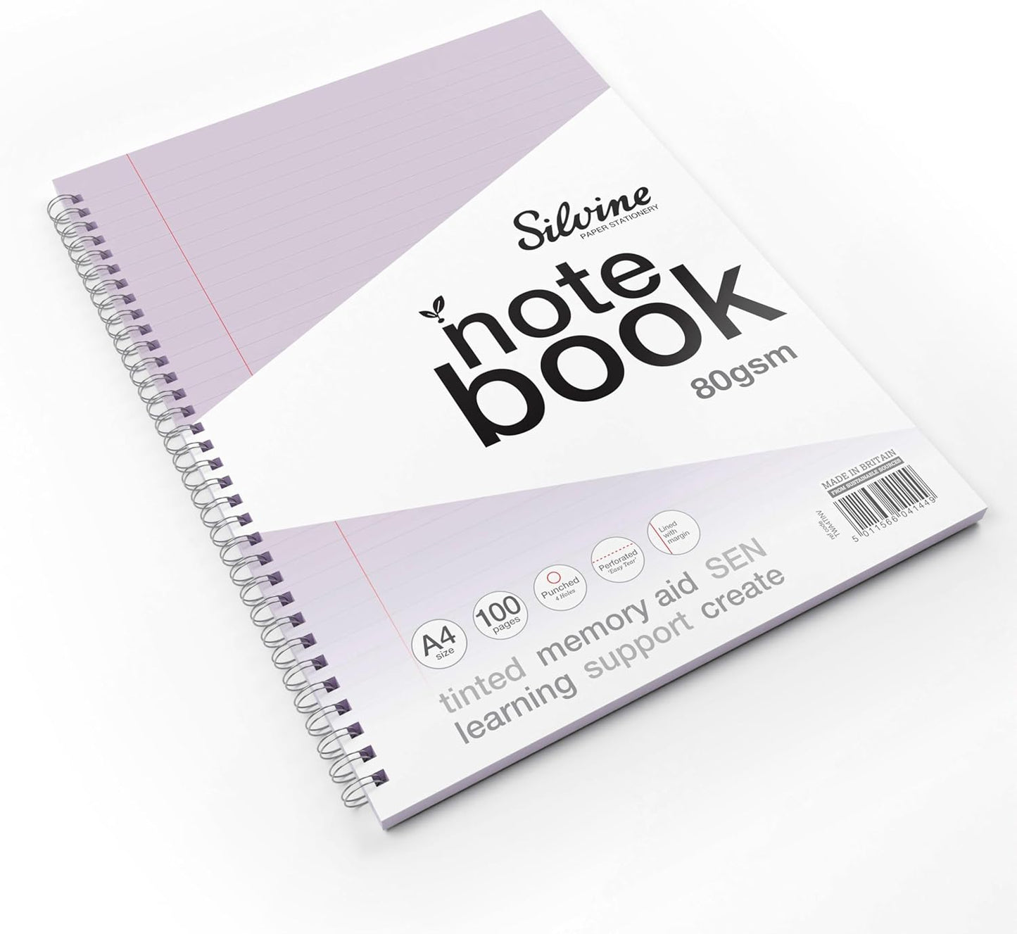 A4+ 100 Pages Twin Wire SEN Lilac Paper Dyslexia Notebook - Lined with Margin