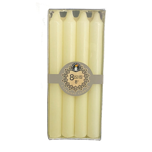 Set Of 4 8'' Straight Ivory Candles - 8 Hours Burn Time