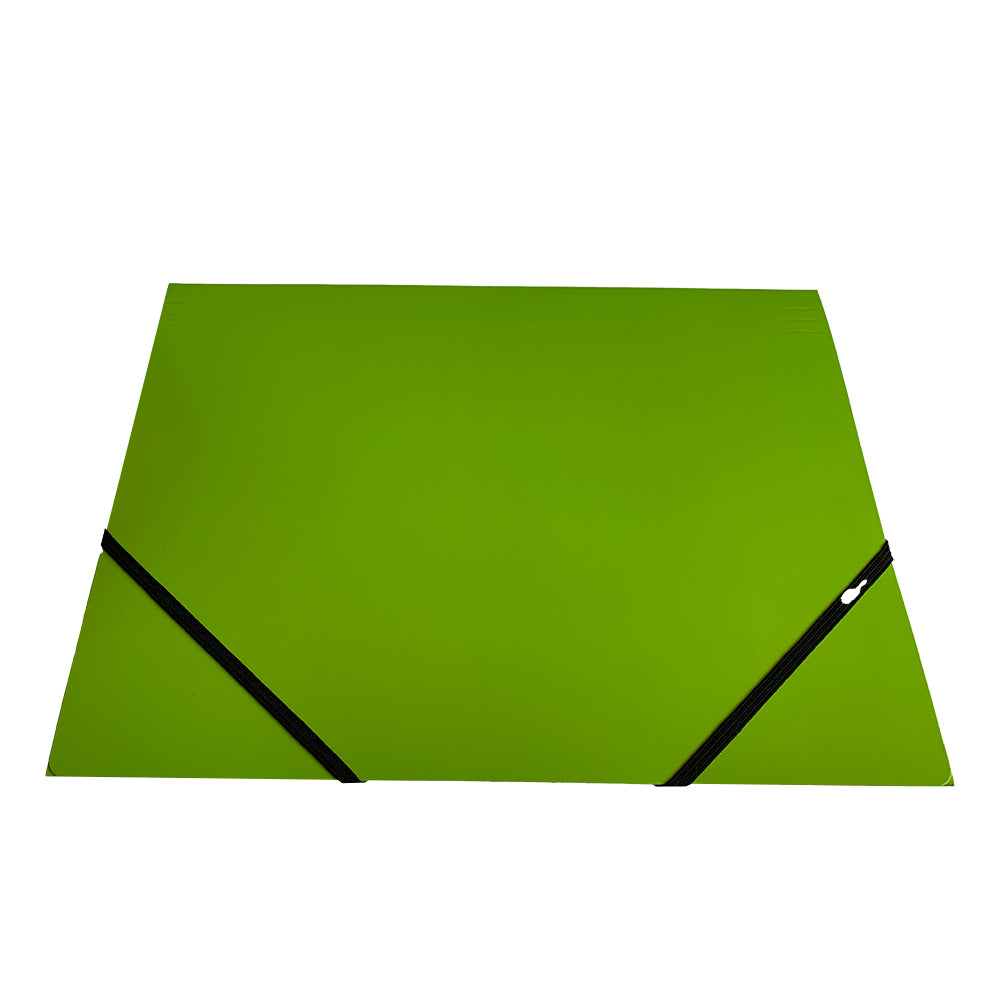 Pack of 12 Janrax A4 Green Laminated Card 3 Flap Folders with Elastic Closure