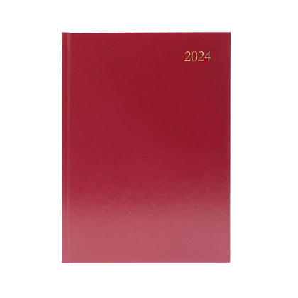 2024 A5 Day Per Page Burgundy Desk Diary