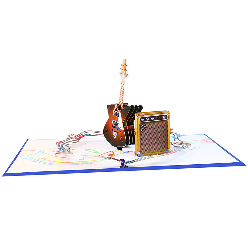 Rock & Roll Guitar with Musical Flow 3D Pop Up Greeting Card