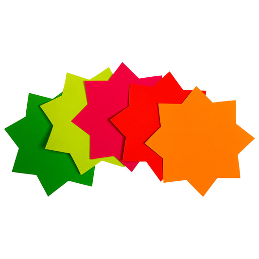 Pack of 200 Assorted Coloured Neon Fluorescent Stars 150 x 100mm