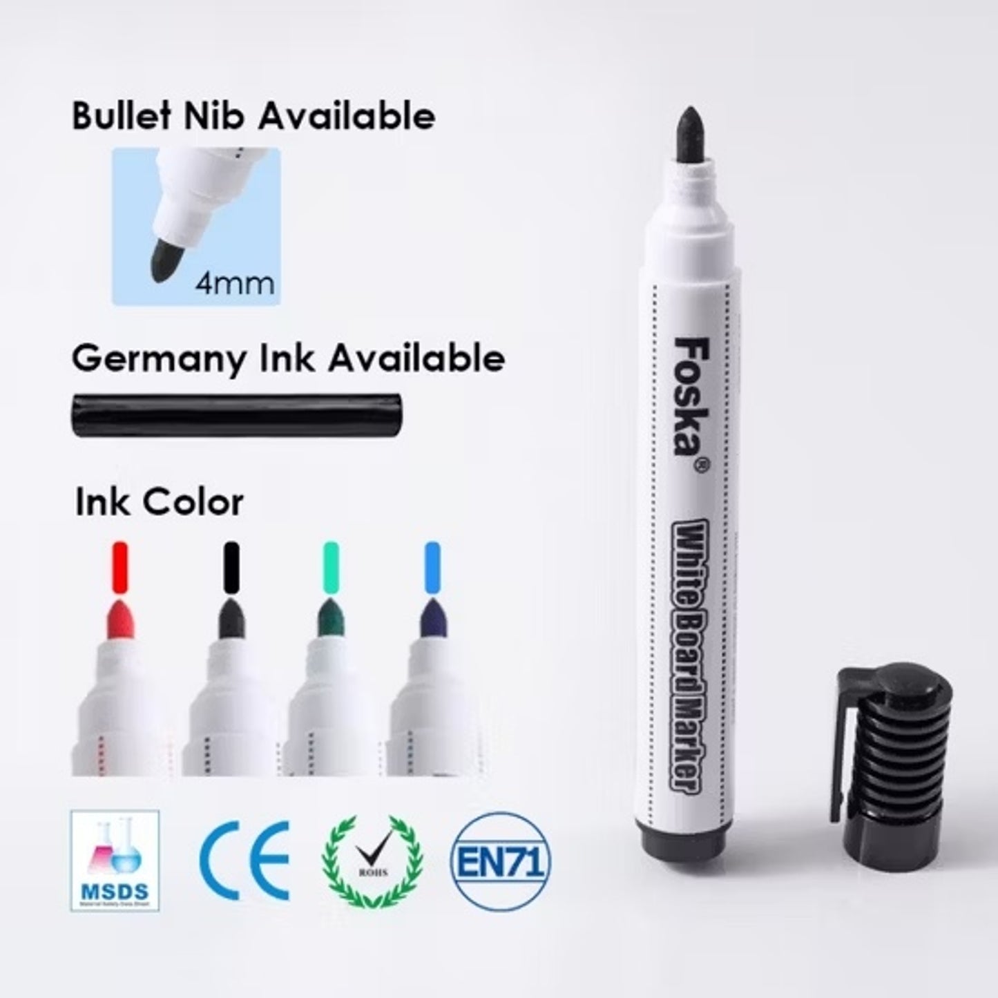 Pack of 4 Assorted Whiteboard Marker Pens - Bullet Point