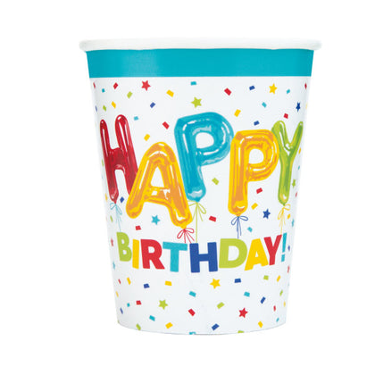 Pack of 8 Happy Balloon Birthday 9oz Paper Cups