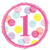 Pink Dots 1st Birthday Round Foil Balloon 18"