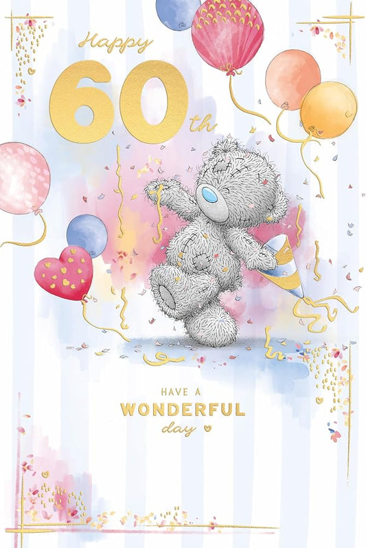 Bear Dancing Amongst Balloons Embellished 60th Birthday Card