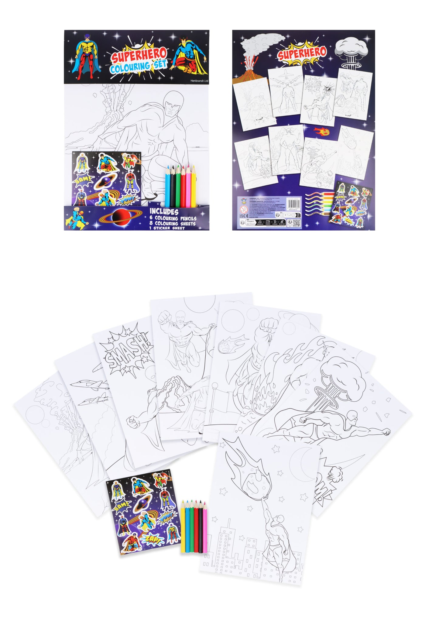 Pack of 12 Superhero Colouring Set with Stickers