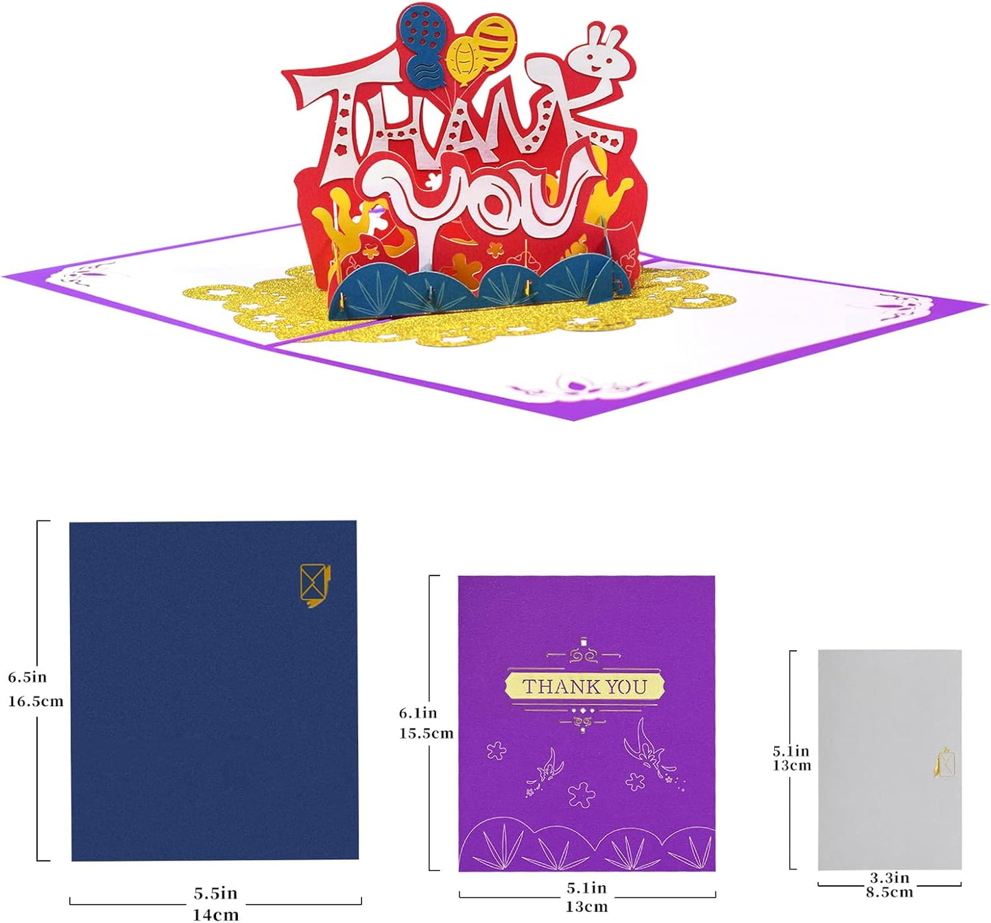 Gold Base Colorful Lettering 3D Pop Up Thank You Card