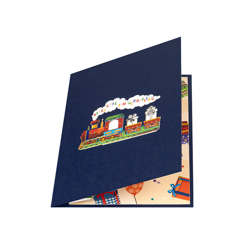 Birthday Train Adventure German Pop Up Greeting Card with Gift Pockets