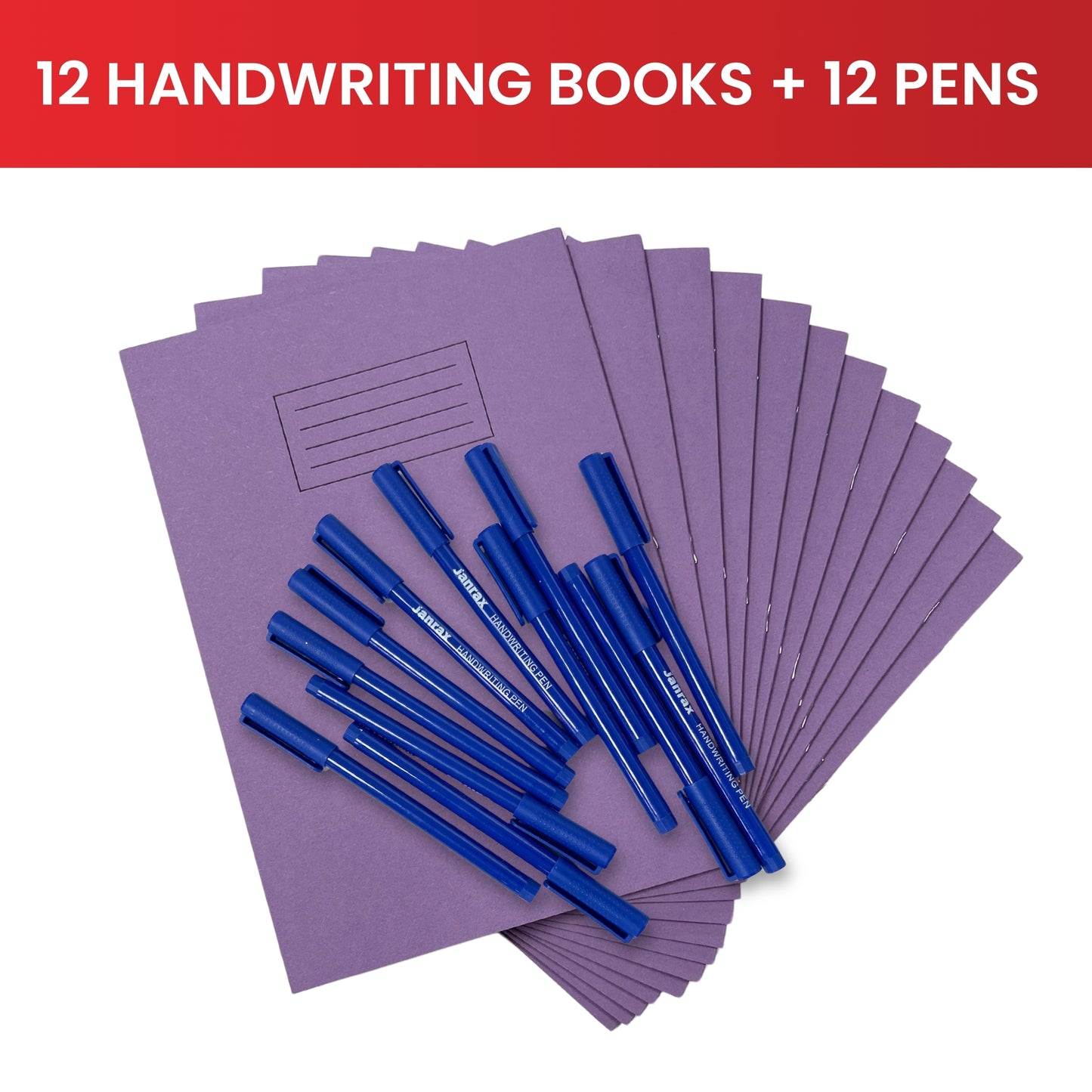Pack of 36 A4 Handwriting Books with 36 Blue Handwriting Pens – Classroom Writing Practice Exercise Books