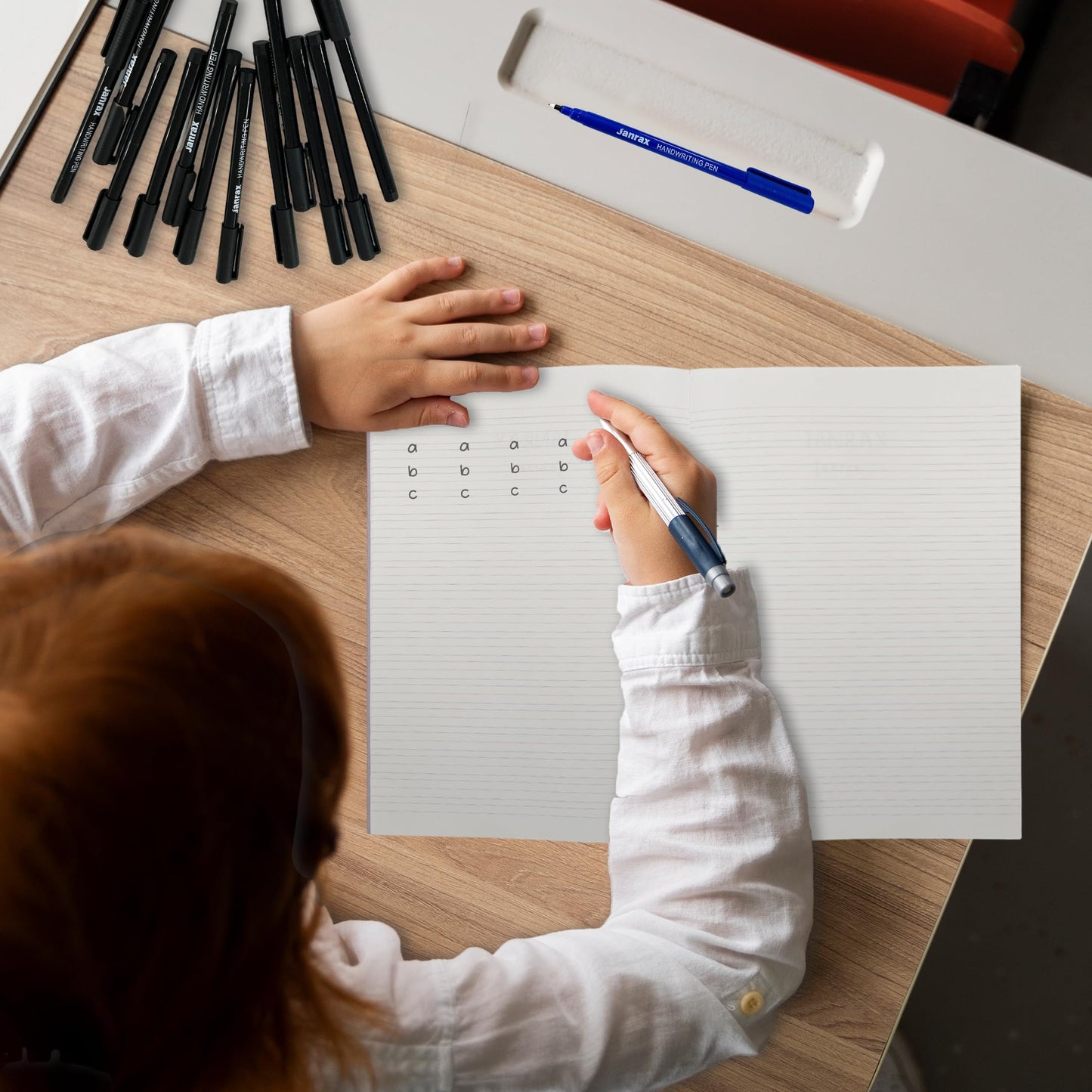 Pack of 36 165x200mm Handwriting Books with 36 Blue Handwriting Pens – Classroom Writing Practice Exercise Books