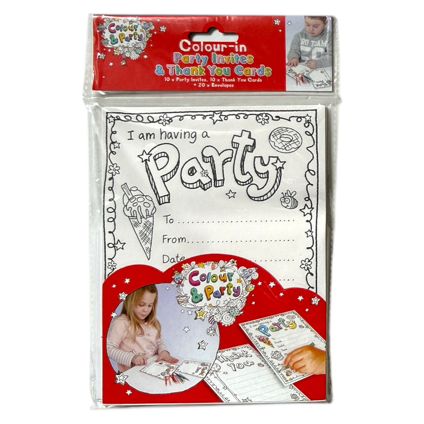Pack of 100 Colour-in Invite and 100 Thank You Cards With 200 Envelopes