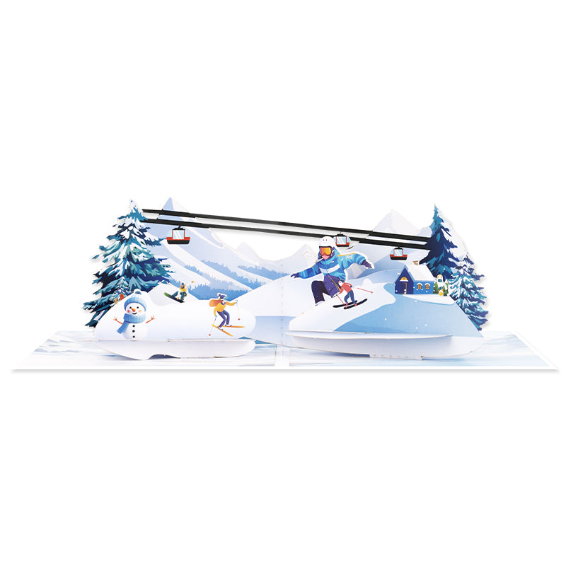 Frozen Fun Ski & Snowboard 3D Pop Up Greeting Card - Holiday Sport Christmas Birthday 