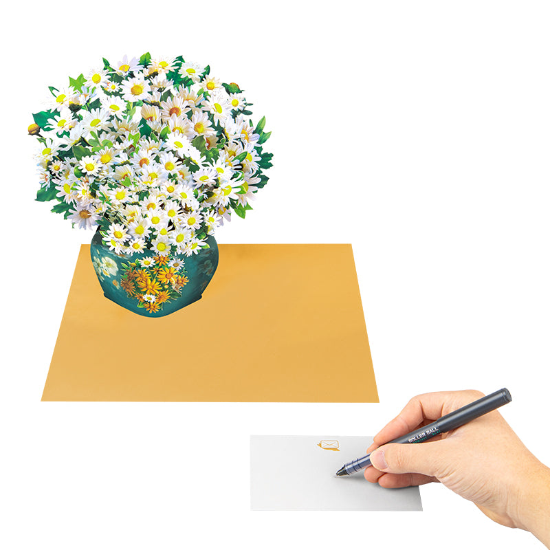 Golden Bloom White Daisy 3D Pop Up Vase Greeting Card